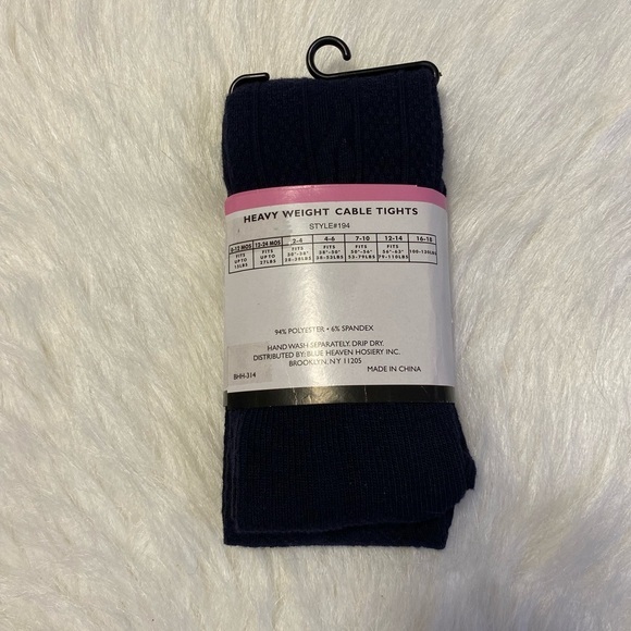 Blue Heaven Heavy Weight Cable Tights Girls Size 7-10 Blue Color Footed - Picture 3 of 4